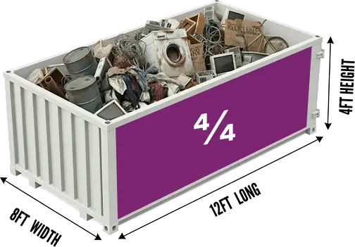 Junk removal container, 12 ft long, 8 ft wide and 4 ft high